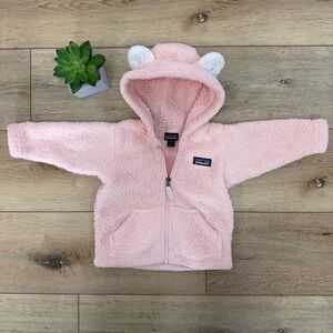Patagonia Furry Friends Light Pink Fleece Hoodie with Ears - Size 3-6m